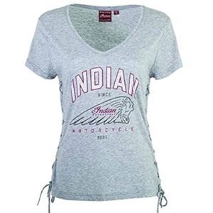Indian Motorcycle V-Neck T-Shirt with Side-Laces Design, Gray Marl